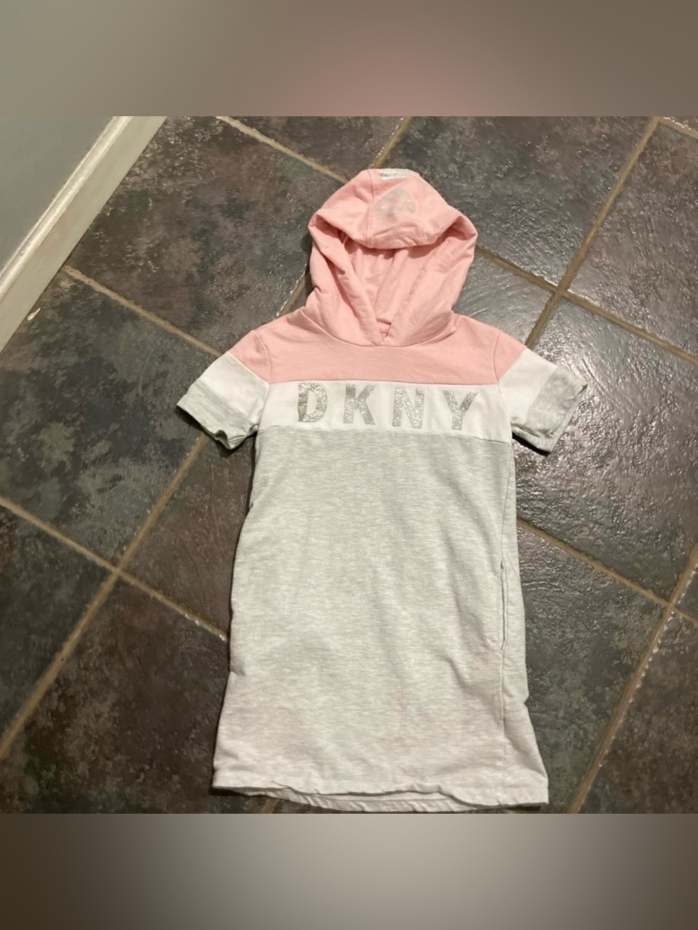 DKNY Girls' Pink & Light Gray Hooded Tee Dress Size S/7